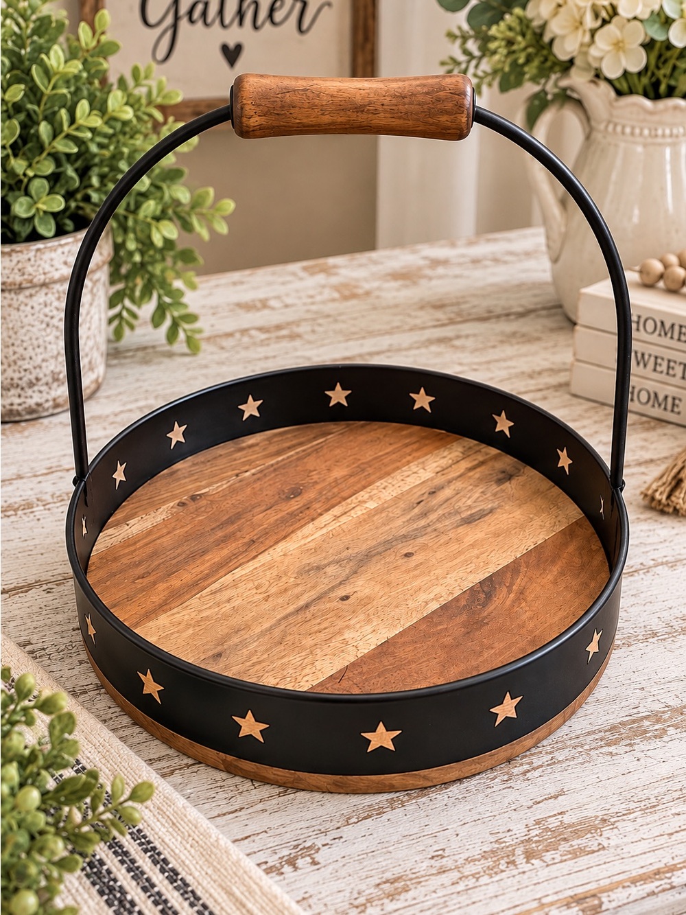 Rustic Wood & Metal Serving Tray